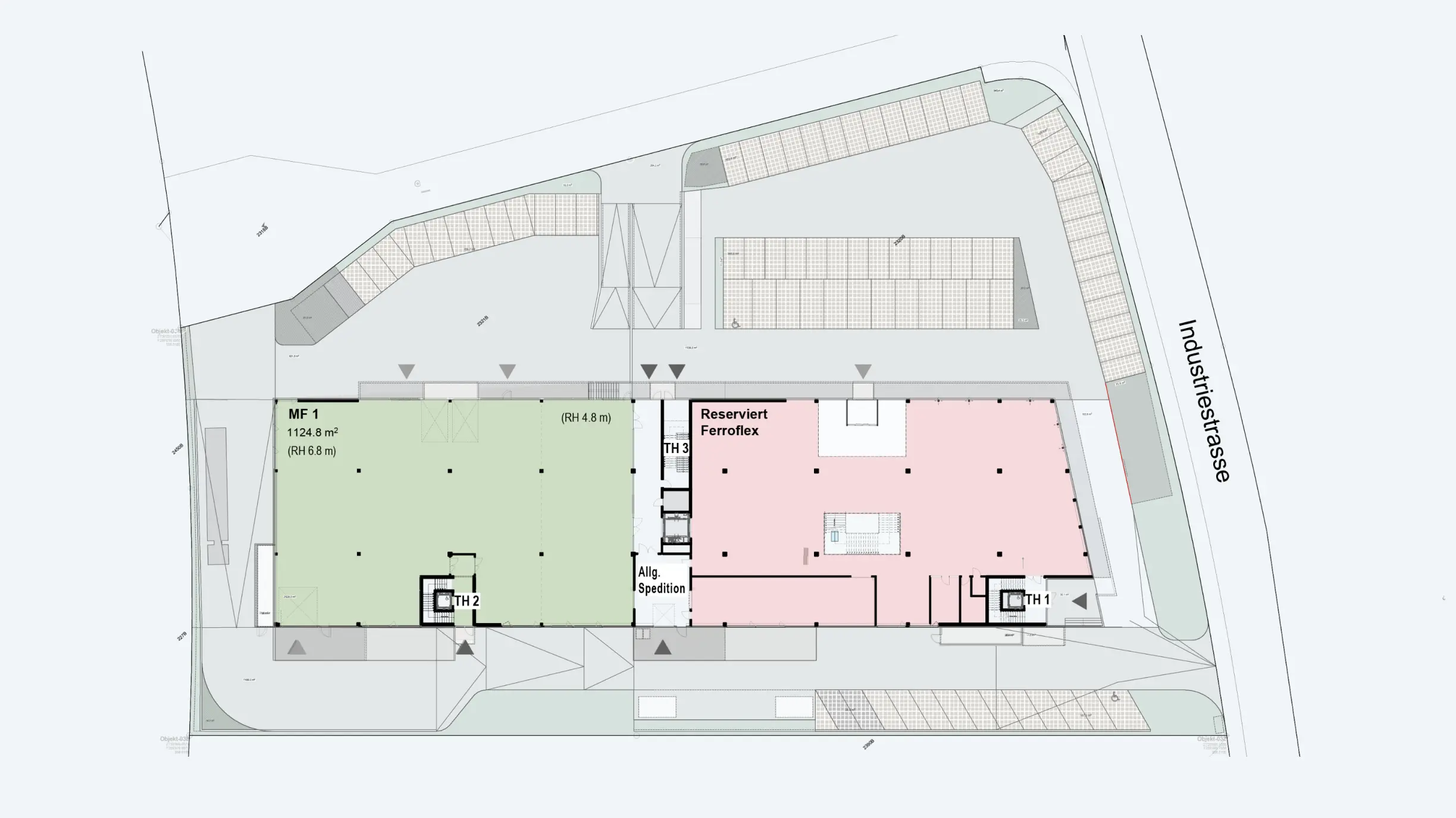 Grundriss des Erdgeschosses mit Parkplätzen