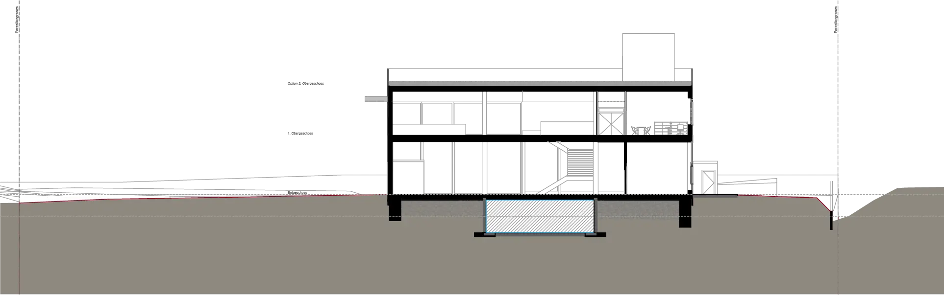 Schnittzeichnung B für die Aussenfassade des Neubaus